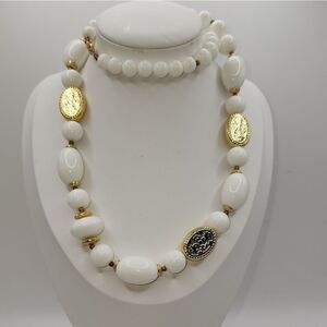 Vintage White Lucite & Gold Tone Long Necklace
